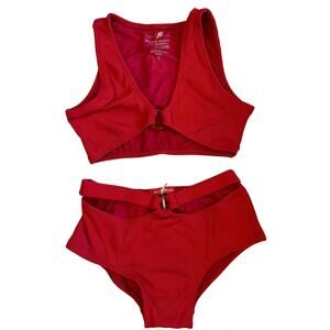 NEW PLANET SEA girl's ribbed 2-piece bathing suit in red